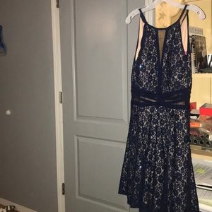 Navy blue dress with rose gold undertone openback